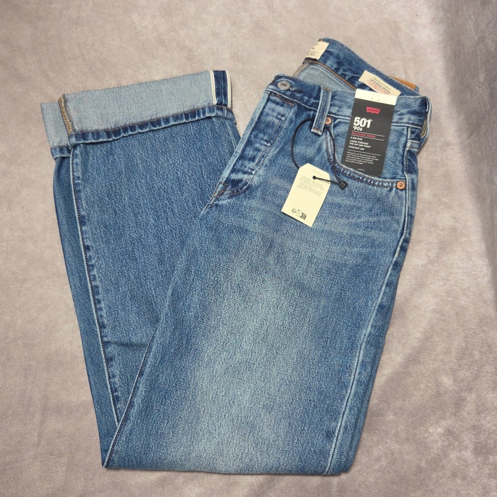 Levis 501 90s Selvedge Denim Jeans Womens 25 x 32 Mid Rise Straight Button Fly